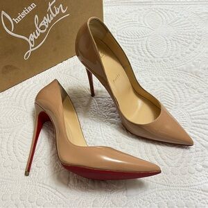 CHRISTIAN LOUBOUTIN So Kate 120 Nude Patent Leather Heel Pointy Toe Pump 41